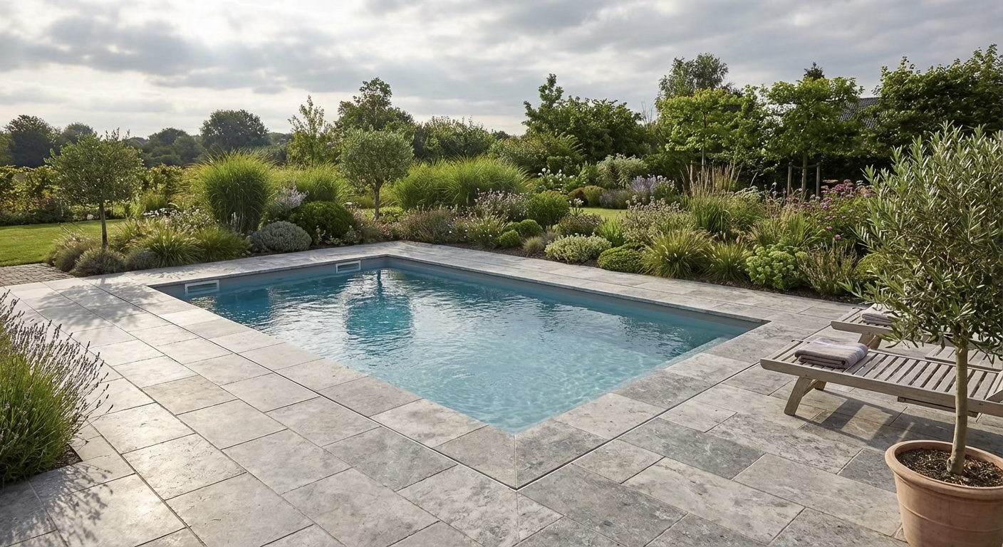 Dlažební kámen kolem bazénu